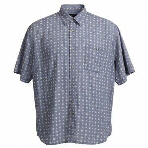Campia Moda Mens Large Blue Cotton Sun Celestial Print Short Sleeve Button Shirt